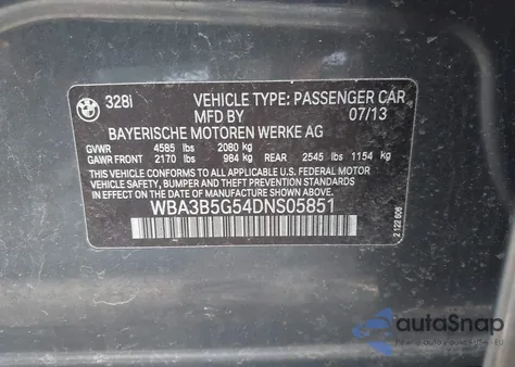 2013 BMW 328I xDrive z USA, uszkodzony, nr VIN WBA3B5G54DNS05851